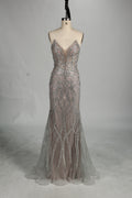 Wholesale Silver Beaded Sheer Mermaid Prom Dress 33172