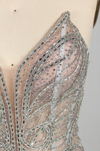 Wholesale Silver Beaded Sheer Mermaid Prom Dress 33172