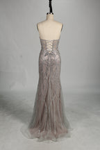 Wholesale Silver Beaded Sheer Mermaid Prom Dress 33172