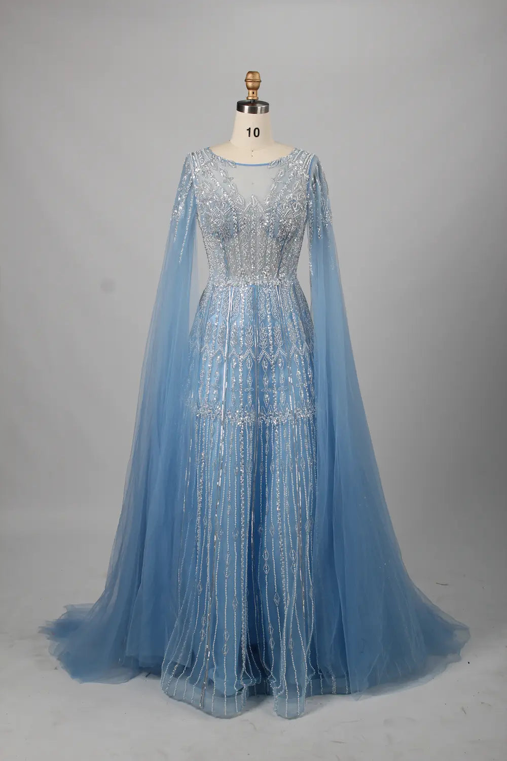 Beaded A-Line Mother of the Bride Dress with Long Cape Sleeves MK145
