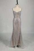 Wholesale Silver Pearl - Embellished Strapless Evening Gown 33175