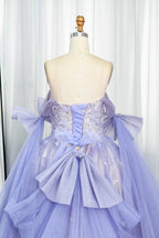 Wholesale Lilac Butterfly Quinceañera Dress Oversized Bow Sleeves Sequin Lace Ball Gown KT1362