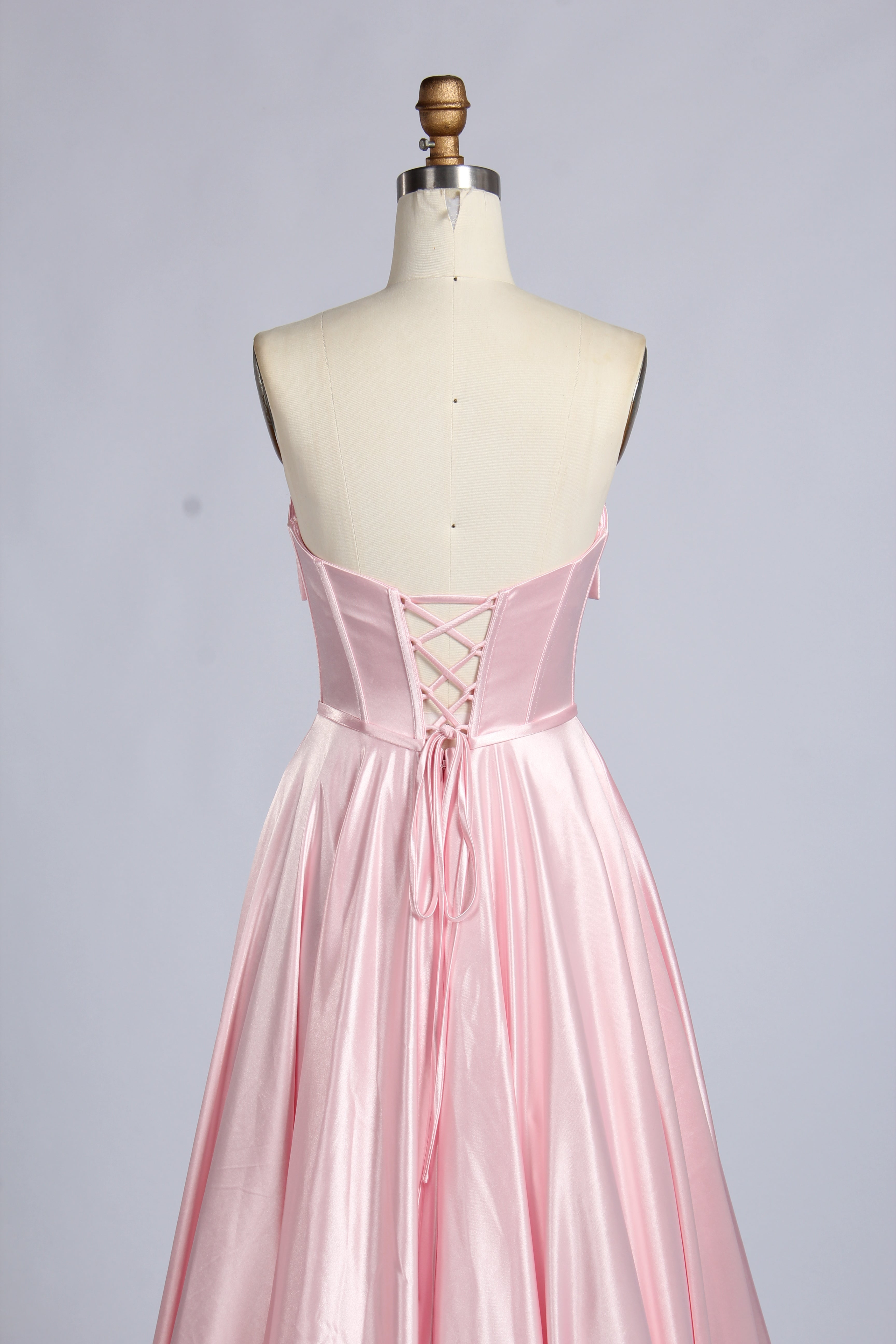 Wholesale Pink Satin Strapless Ball Gown with Bow Detail 33403b
