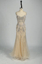 Champagne Beaded Mermaid Evening Dress with Delicate Straps KY041