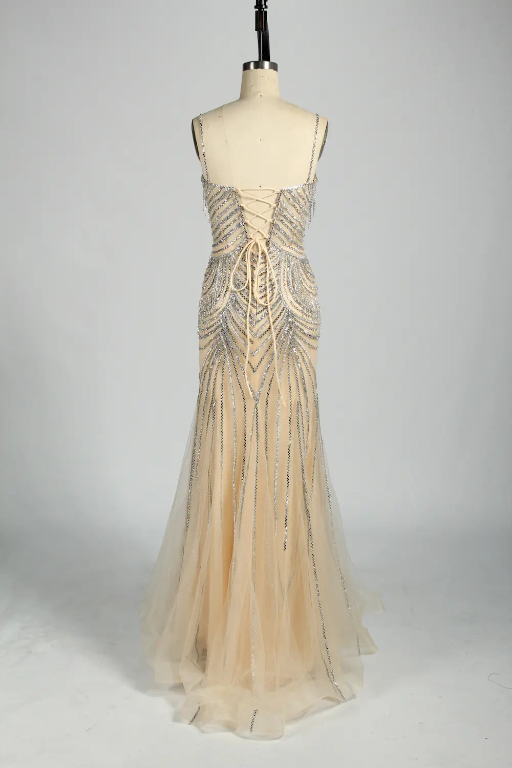 Champagne Beaded Mermaid Evening Dress with Delicate Straps KY041