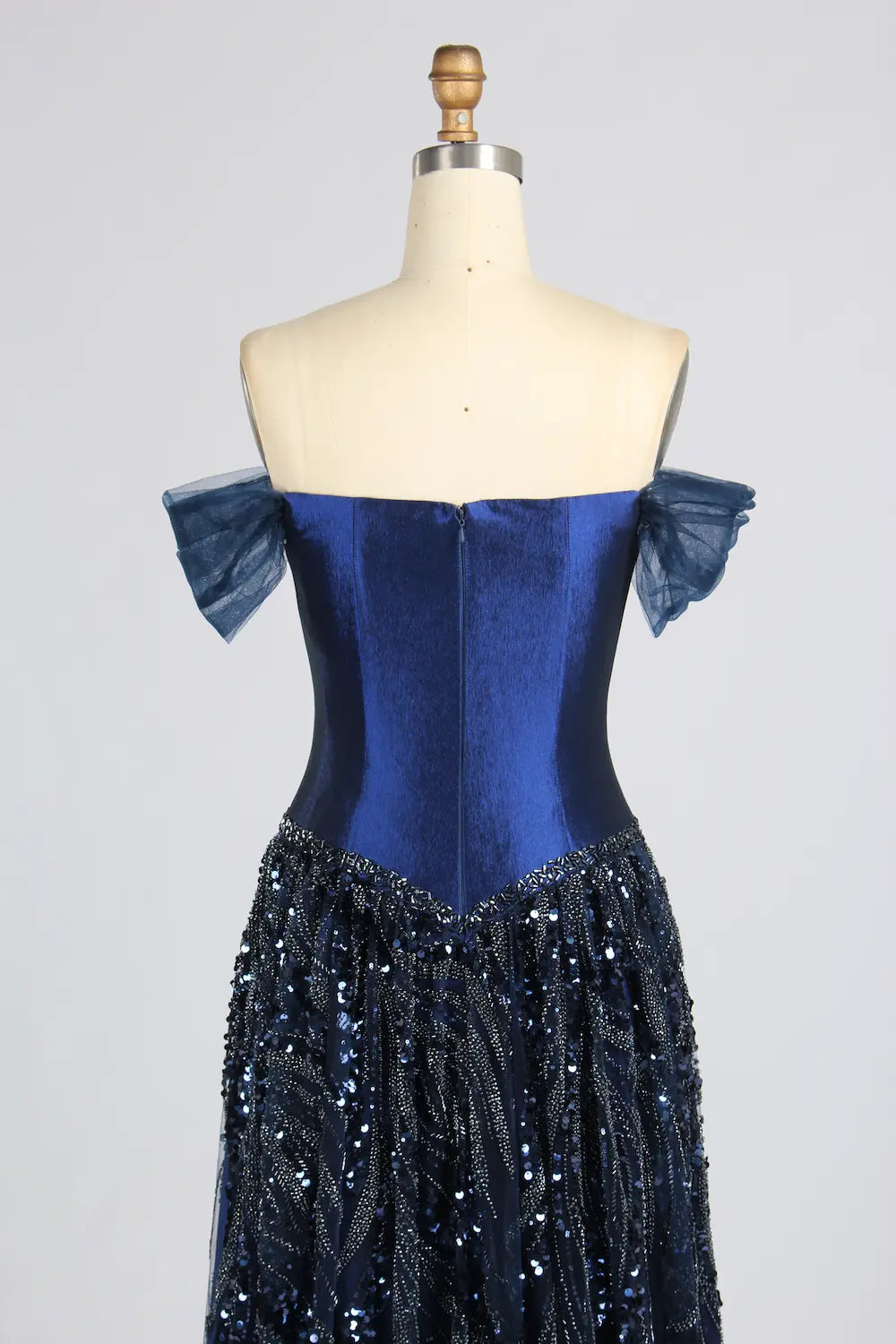Navy Off-the-Shoulder Beaded A-Line Mother of the Bride Dress KY070