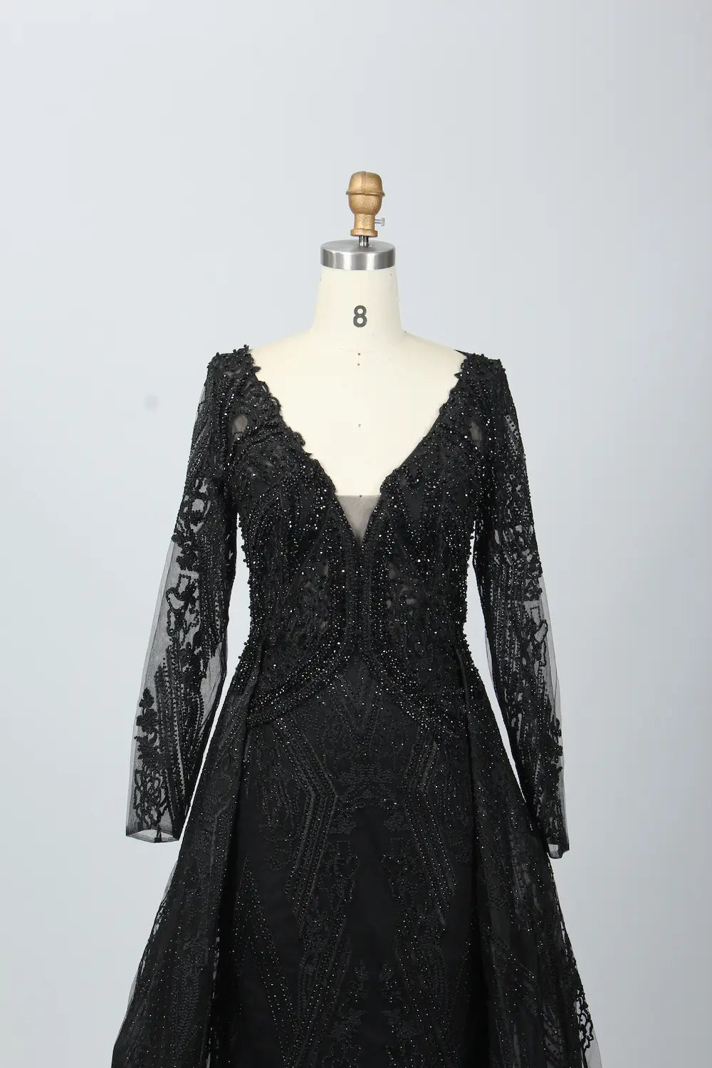 Sparkling V-Neck A-Line Mother of the Bride Dress with Long Sleeves MK081