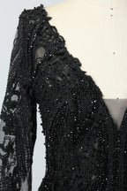 Sparkling V-Neck A-Line Mother of the Bride Dress with Long Sleeves MK081