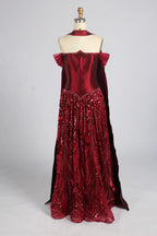 Navy Off-the-Shoulder Beaded A-Line Mother of the Bride Dress KY070