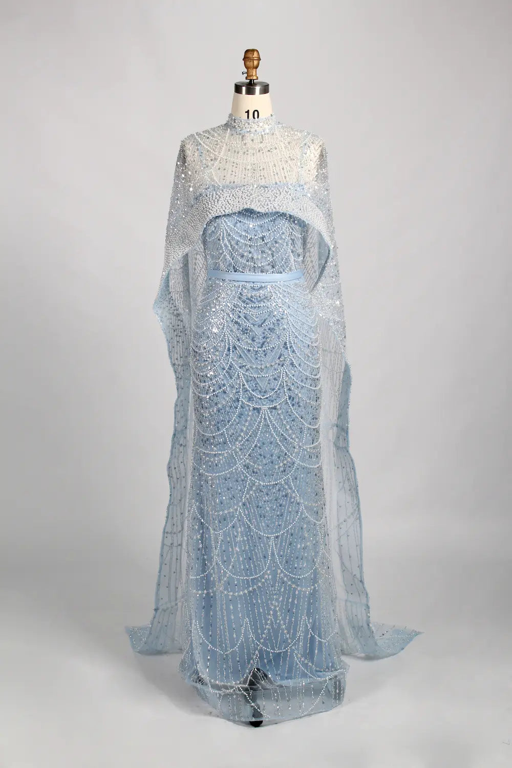 Beaded Fit and Flare Mother of the Bride Dress with Detachable Cape KY025
