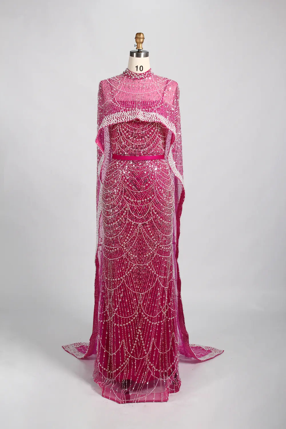 Beaded Fit and Flare Mother of the Bride Dress with Detachable Cape KY025