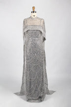 Beaded Fit and Flare Mother of the Bride Dress with Detachable Cape KY025