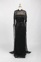 Beaded Fit and Flare Mother of the Bride Dress with Detachable Cape KY025