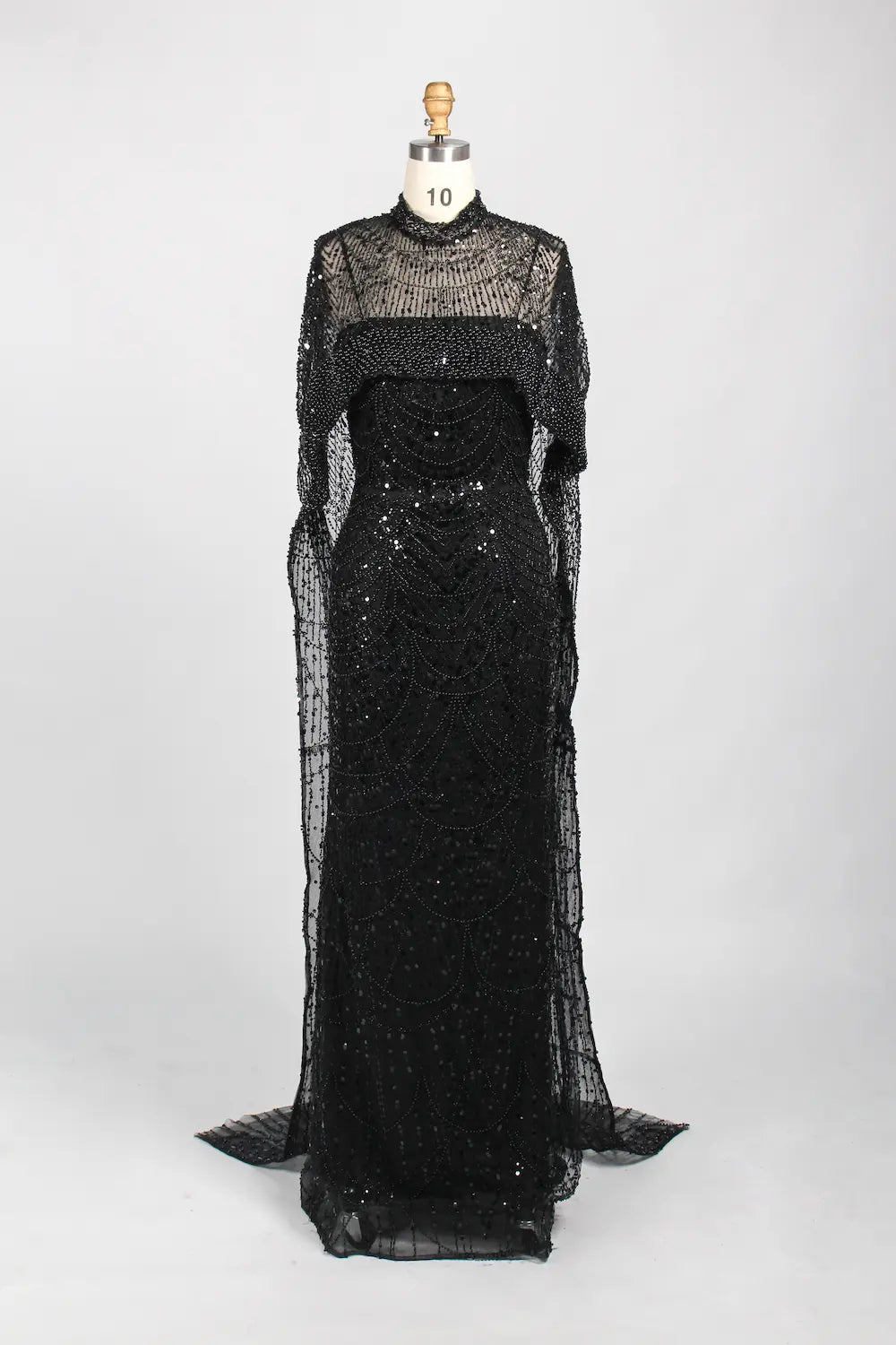 Beaded Fit and Flare Mother of the Bride Dress with Detachable Cape KY025