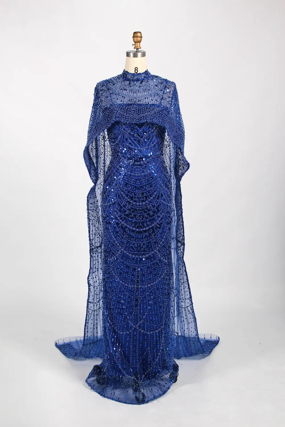 Beaded Fit and Flare Mother of the Bride Dress with Detachable Cape KY025