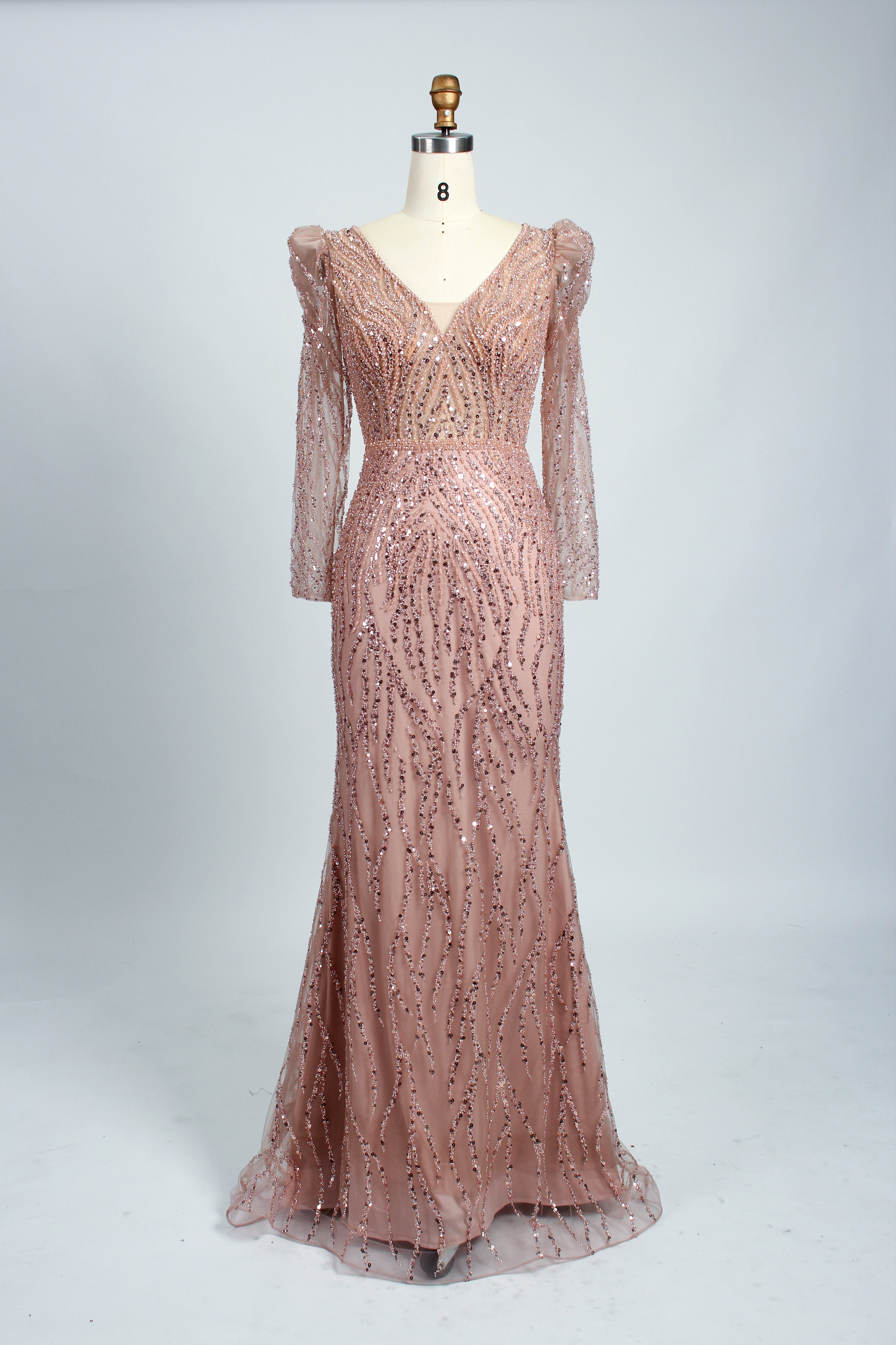 Wholesale Lilac Sequin Long-Sleeve Mermaid Prom Dress MC088