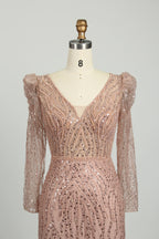 Wholesale Lilac Sequin Long-Sleeve Mermaid Prom Dress MC088