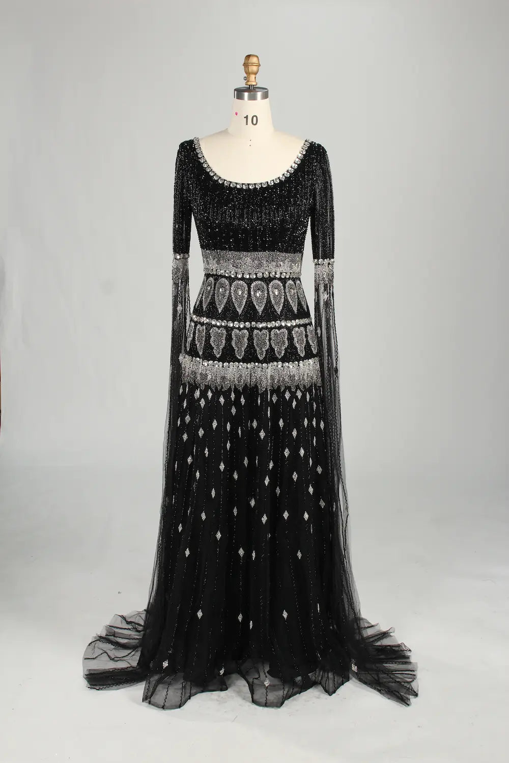 Black Beaded Cape Sleeves A-Line Mother of the Bride Dress MC160