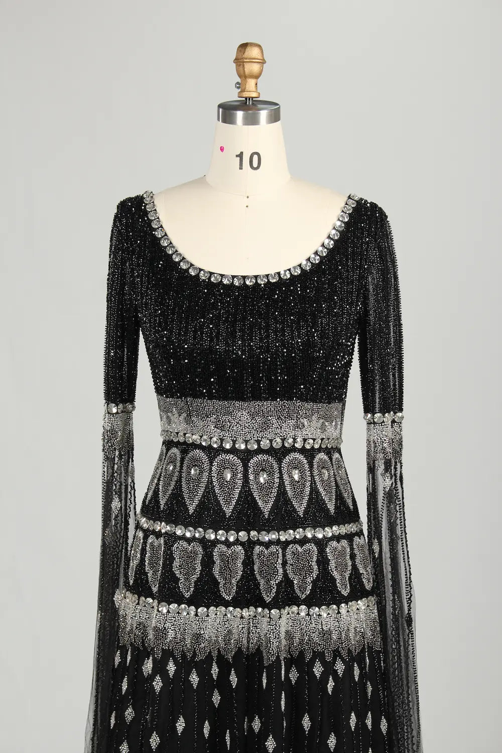 Black Beaded Cape Sleeves A-Line Mother of the Bride Dress MC160