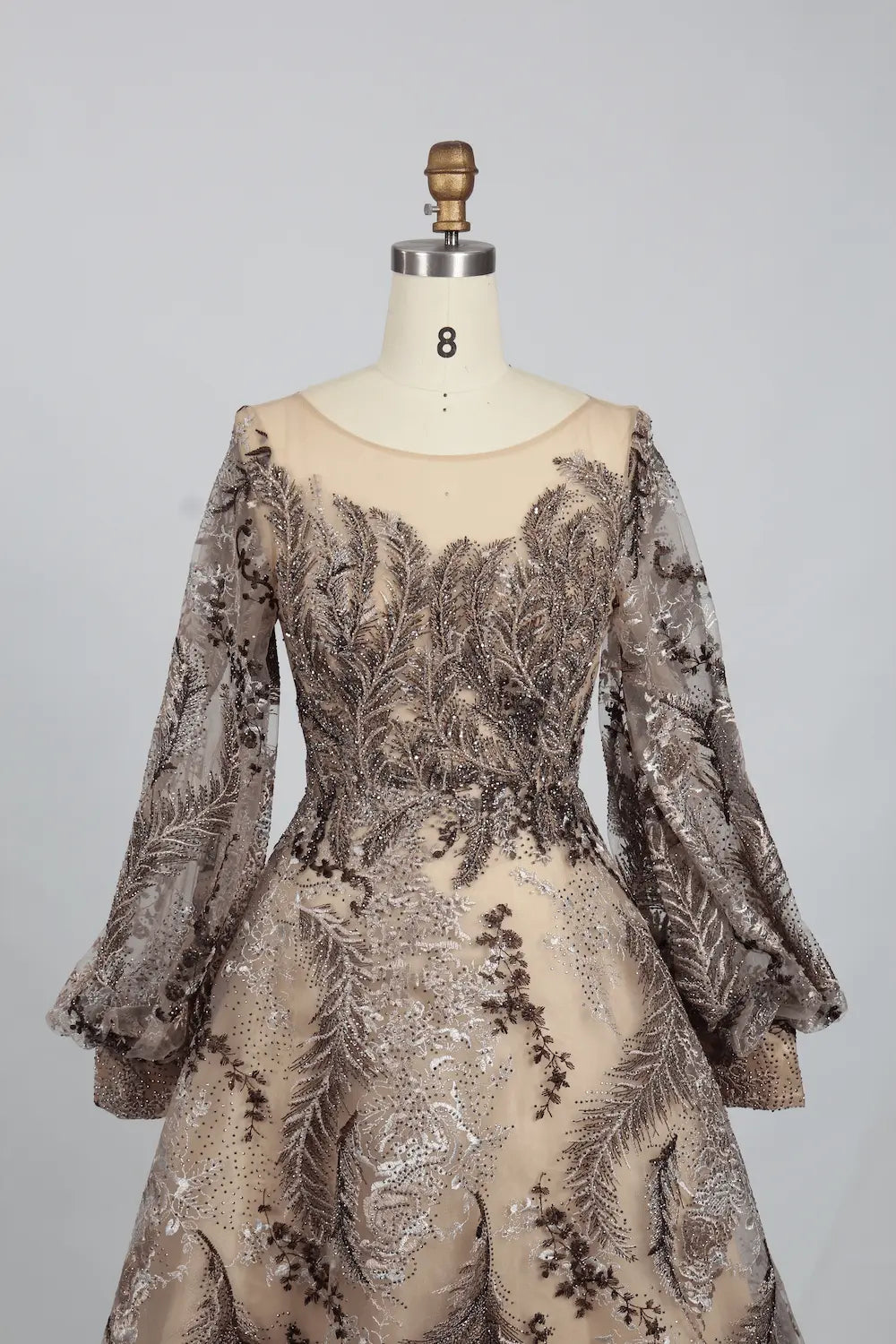 Lace V-Neck A-Line Mother of the Bride Dress with Long Sleeves KS002
