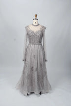 Silver Gray Modern A-Line Mother of the Bride Dress with Cap Sleeves MC068