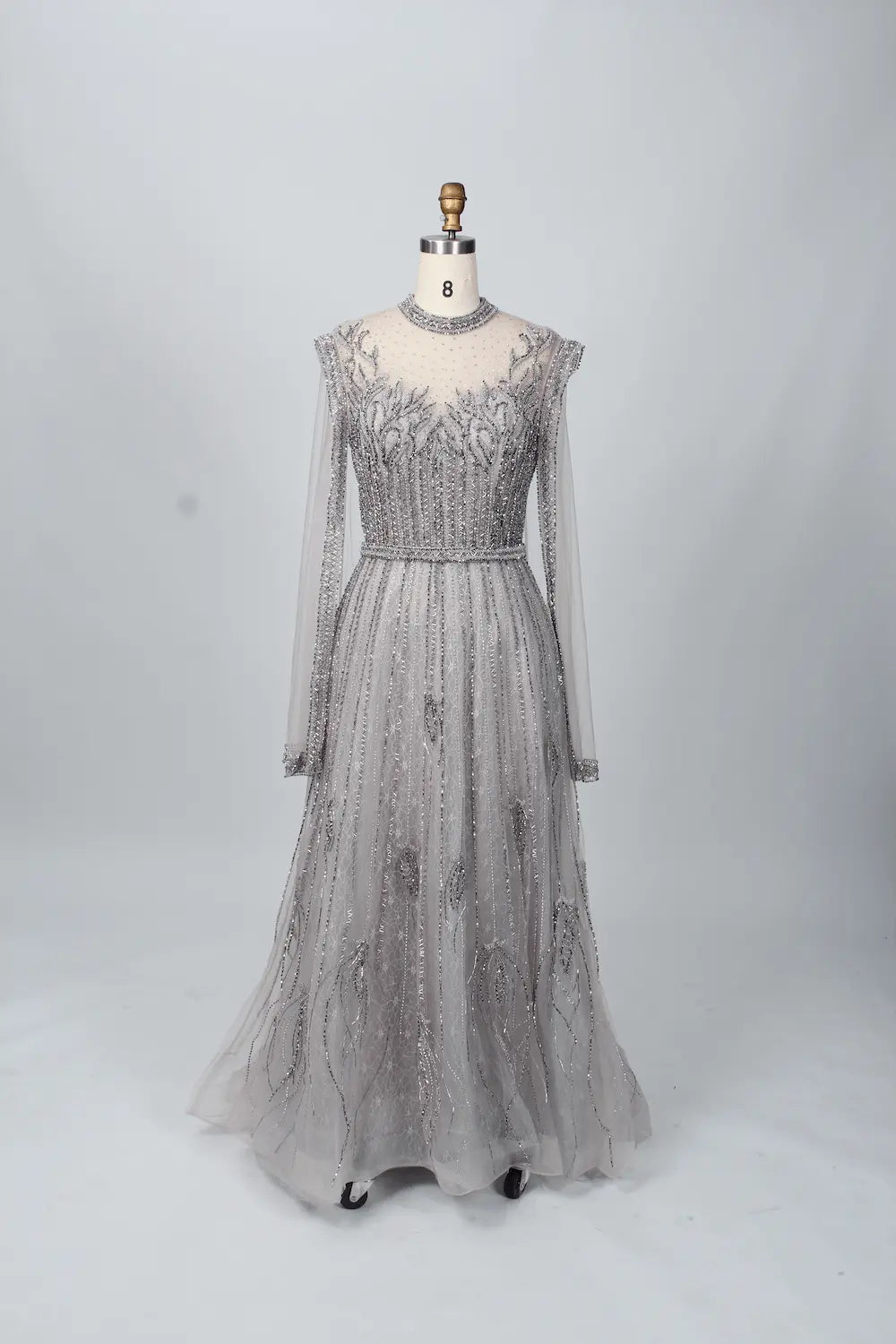 Silver Gray Modern A-Line Mother of the Bride Dress with Cap Sleeves MC068