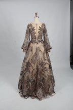 Lace V-Neck A-Line Mother of the Bride Dress with Long Sleeves KS002