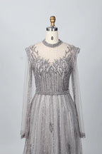 Silver Gray Modern A-Line Mother of the Bride Dress with Cap Sleeves MC068