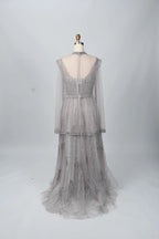 Silver Gray Modern A-Line Mother of the Bride Dress with Cap Sleeves MC068