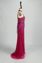 Beaded One-Shoulder Mermaid Evening Dress with Draped Cape KY042