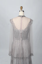 Silver Gray Modern A-Line Mother of the Bride Dress with Cap Sleeves MC068