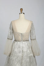 Ivory Modern A-Line Mother of the Bride Dress with Sheer Sleeves KS008