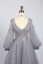 Sophisticated A-Line Mother of the Bride Dress with Puff Sleeves KS012