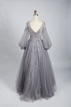 Sophisticated A-Line Mother of the Bride Dress with Puff Sleeves KS012