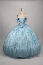 Wholesale Light Blue Off - Shoulder Quinceanera Ball Gown 32880