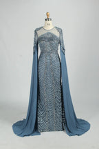 Beaded White Fitted Cape Sleeves mother of the groom dresses MK154