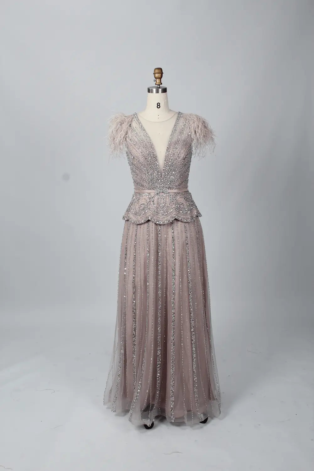 V-Neck Embellished A-Line Mother of the Bride Dress with Flutter Sleeves MC069