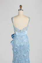 Wholesale Baby Blue Sequin Mermaid Prom Dress with Bow 33127