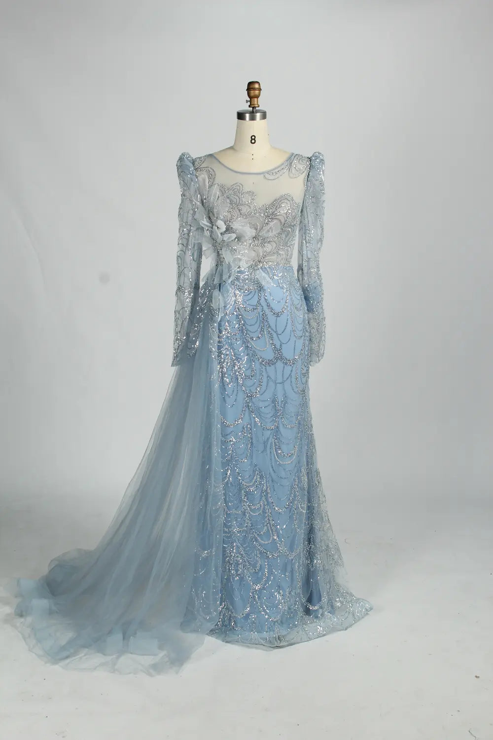Sequin Long Sleeve Mother of the Bride Dress with Side Train MK155