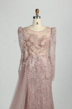 Sequin Long Sleeve Mother of the Bride Dress with Side Train MK155