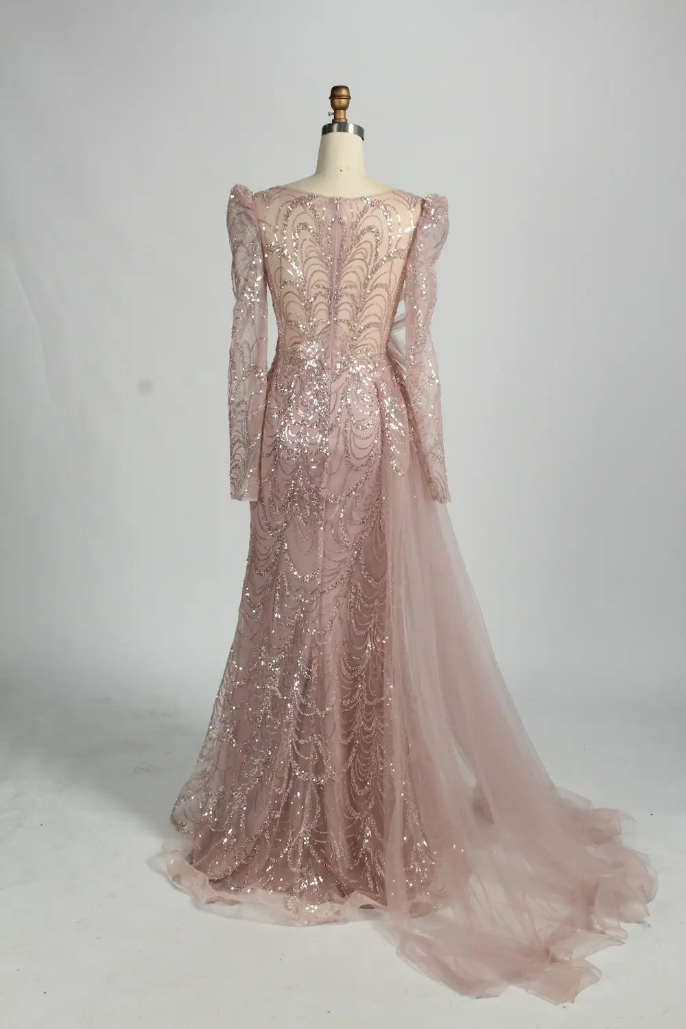 Sequin Long Sleeve Mother of the Bride Dress with Side Train MK155