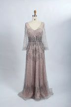 Blush Pink Embellished A-Line Mother of the Bride Dress with Long Sleeves MC047