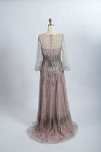 Blush Pink Embellished A-Line Mother of the Bride Dress with Long Sleeves MC047
