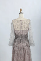 Blush Pink Embellished A-Line Mother of the Bride Dress with Long Sleeves MC047