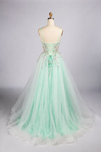 Wholesale Mint Floral Embellished Strapless Tulle Prom Dress KT1491