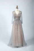 V-Neck Beaded Sleeveless Tulle A-Line Mother Of The Bride Dresses MC049