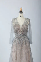 V-Neck Beaded Sleeveless Tulle A-Line Mother Of The Bride Dresses MC049
