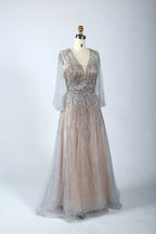 V-Neck Beaded Sleeveless Tulle A-Line Mother Of The Bride Dresses MC049
