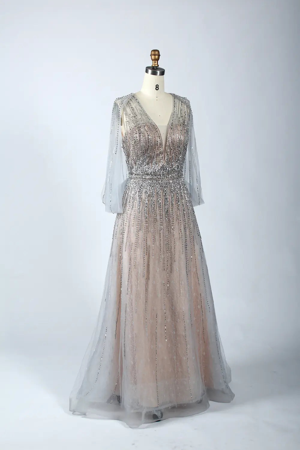 V-Neck Beaded Sleeveless Tulle A-Line Mother Of The Bride Dresses MC049