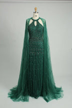 Hot Pink Beaded Mother of the Bride Dress with Sheer Cape MC109
